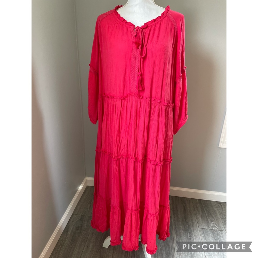 Hot pink tiered midi boho dress size Large & Medium